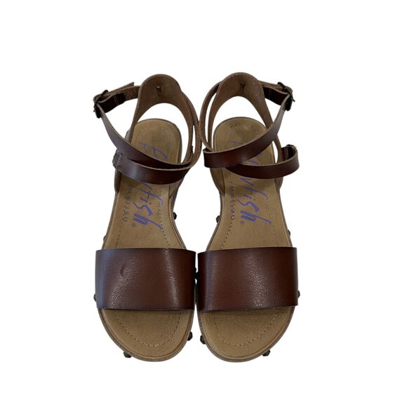 Blowfish Women 8.5 Brown Faux Leather Platform Sandal Adjustable Strap Studded - Picture 14 of 16